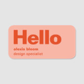 hallo Retro Modern Red en Roze Stylish Trendy Naamplaatje (Voorkant)