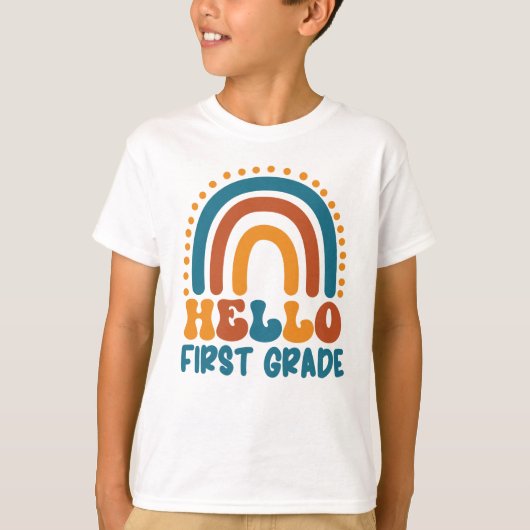 Hallo Retro Rainbow T-shirt (Voorkant)