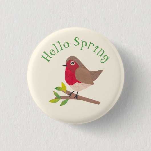 Hallo Retro Robin - Schattigee gepersonaliseerde l Ronde Button 3,2 Cm (Voorkant)