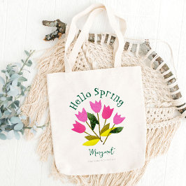 Hallo Retro? Schattigee gepersonaliseerde lente Tote Bag