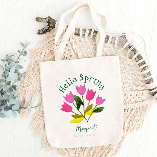 Hallo Retro? Schattigee gepersonaliseerde lente Tote Bag