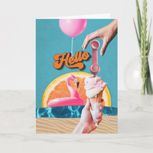 Hallo Retro Style Cutouts Beach Thema Collage Bedankkaart (Voorkant)