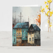 Hallo Rij van huizen in de herfst Kaart (Gele Bloem)