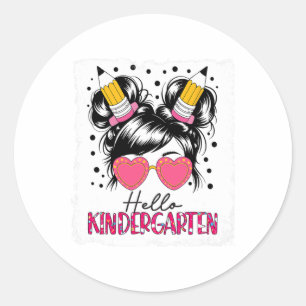 Hallo Rommelige Knot Meisjes van de Kleuterschool Ronde Sticker