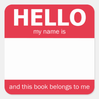 Hallo Rood "Naam Badge Bookplate Vierkante Sticker