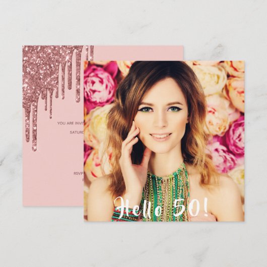 Hallo roos Foto 50ste verjaardagsfeest Kaart (Voorkant / Achterkant)