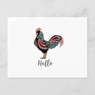 hallo ""Rooster" Chicken Folk Briefkaart Travel Wo