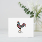 hallo ""Rooster" Chicken Folk Briefkaart Travel Wo (Staand voorkant)
