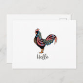 hallo ""Rooster" Chicken Folk Briefkaart Travel Wo (Voorkant / Achterkant)