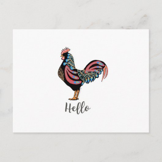 hallo ""Rooster" Chicken Folk Briefkaart Travel Wo (Voorkant)