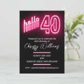 Hallo Roze 40 retro neon 40e verjaardag Party Kaart (Staand voorkant)
