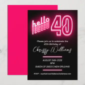 Hallo Roze 40 retro neon 40e verjaardag Party Kaart (Voorkant / Achterkant)