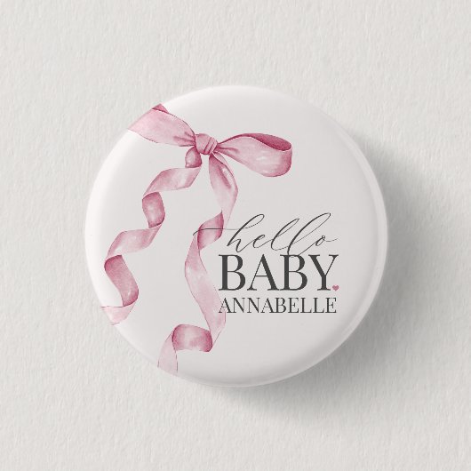 Hallo Roze Baby Bow Meisje Baby shower Favors Ronde Button 3,2 Cm (Voorkant)