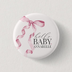 Hallo Roze Baby Bow Meisje Baby shower Favors Ronde Button 3,2 Cm