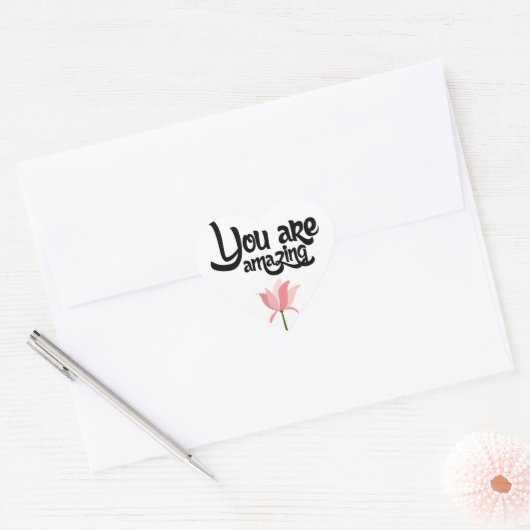 Hallo Roze Bloemen Liefde, Hart Sticker (Envelop)