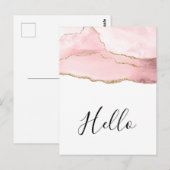 Hallo Roze Blush Agaat met Gouden Lint Elegant Briefkaart (Voorkant / Achterkant)