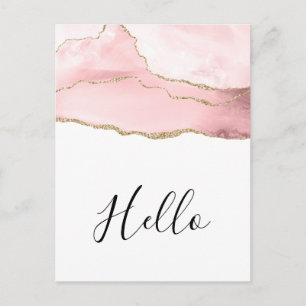 Hallo Roze Blush Agaat met Gouden Lint Elegant Briefkaart