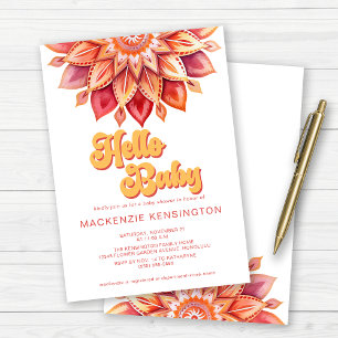Hallo Roze geel Retro Hippie Flower Baby shower Kaart