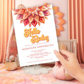 Hallo Roze geel Retro Hippie Flower Baby shower Kaart