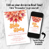 Hallo Roze geel Retro Hippie Flower Baby shower Kaart