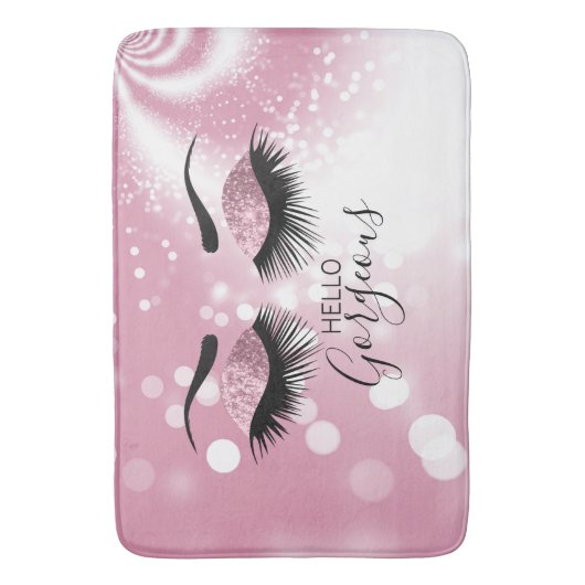 hallo - Roze Glitter Eyes Badmat (Voorkant Verticaal)