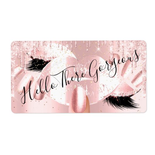 hallo roze glitter schrijft kus lips niails Makeup Etiket (Voorkant)