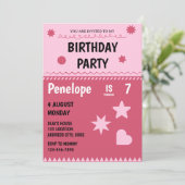 Hallo Roze Kat Verjaardagsfeestuitnodiging Kaart (Staand voorkant)