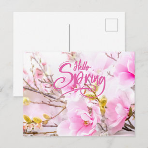 Hallo Roze Magnolia Bloemen Lente Briefkaart