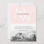 Hallo Roze Monogram Foto Geboorte aankondiging (Achterkant)