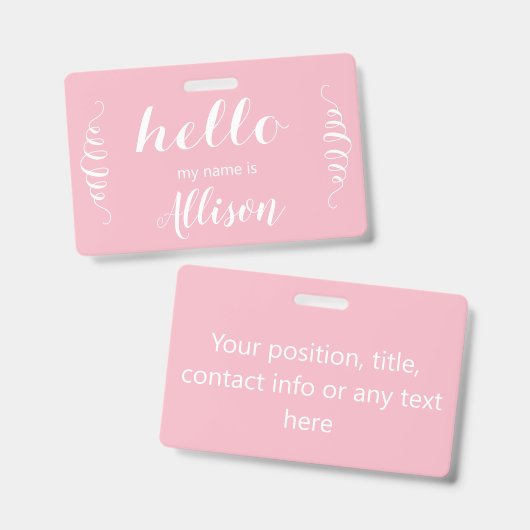 Hallo Roze of een aangepaste kleur Badge (Voor- en achterkant)