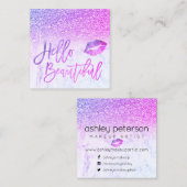 hallo roze paarse glitter ombre marmer vierkante visitekaartje (Voorkant / Achterkant)
