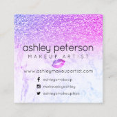hallo roze paarse glitter ombre marmer vierkante visitekaartje (Achterkant)