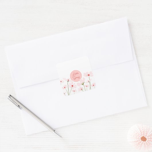 hallo roze rode kosmosbloemen vierkante sticker (Envelop)