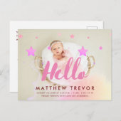 hallo Roze script Dreamweaver Baby Birth Foto Aankondigingskaart (Voorkant / Achterkant)