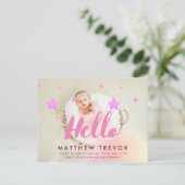 hallo Roze script Dreamweaver Baby Birth Foto Aankondigingskaart (Staand voorkant)