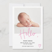 hallo roze script foto baby aankondiging (Voorkant)