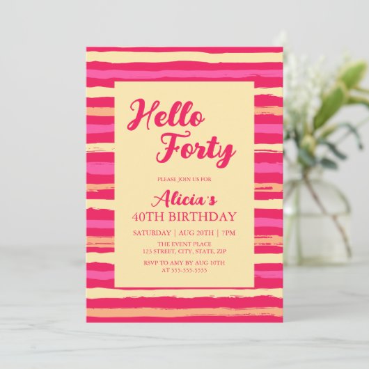 Hallo Roze Strepen Kleurrijk Kaart (Staand voorkant)