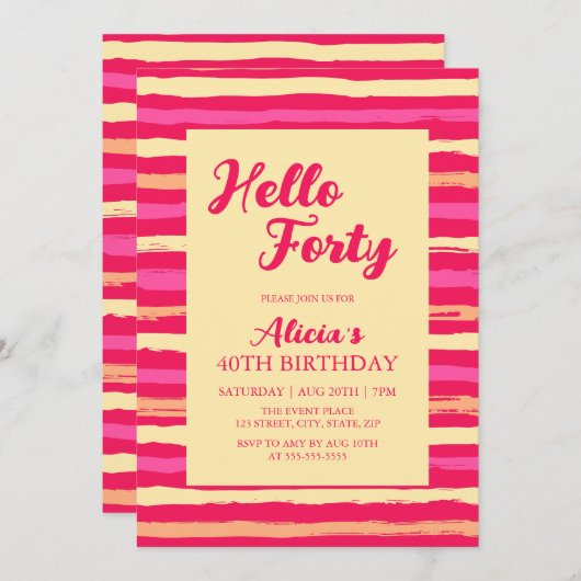 Hallo Roze Strepen Kleurrijk Kaart (Voorkant / Achterkant)