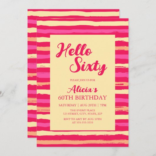 Hallo Roze Strepen Kleurrijk Kaart (Voorkant / Achterkant)