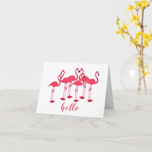Hallo Roze zwerm flamingo's "Zwarte" noot Kaart (Gele Bloem)