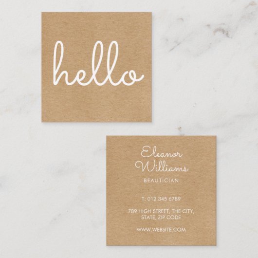 Hallo Rustic Kraft Eenvoudig Modern Vierkante Visitekaartje (Voorkant / Achterkant)