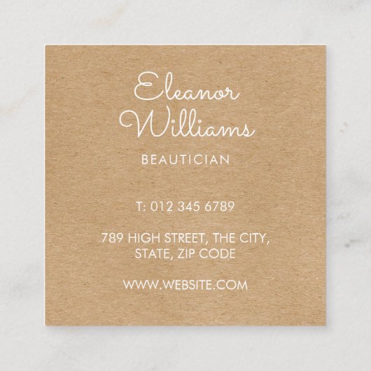 Hallo Rustic Kraft Eenvoudig Modern Vierkante Visitekaartje (Achterkant)