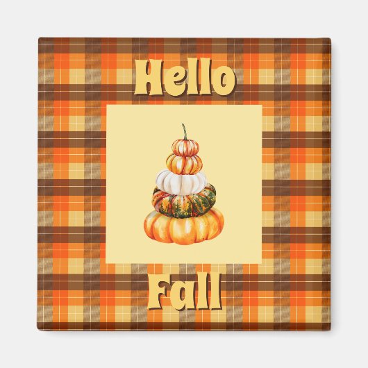 Hallo Rustiek Herfst Plaid met Oranje pompoenstape Magneet (Voorkant)