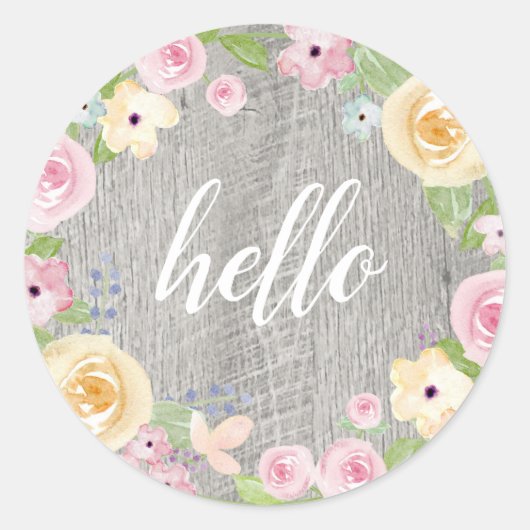 Hallo Rustieke bloemenkrans Ronde Sticker (Voorkant)