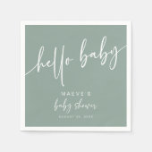 Hallo Sage Green Baby shower Papieren servetten Mo (Voorkant)