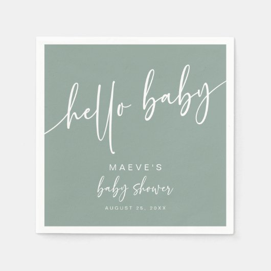 Hallo Sage Green Baby shower Papieren servetten Mo (Voorkant)