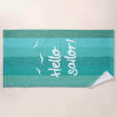 hallo Sailor Fun Boat Crew, decanteerblauw gestree Strandlaken (Voorkant)