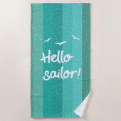 hallo Sailor Fun Boat Crew, decanteerblauw gestree Strandlaken (Voorkant)