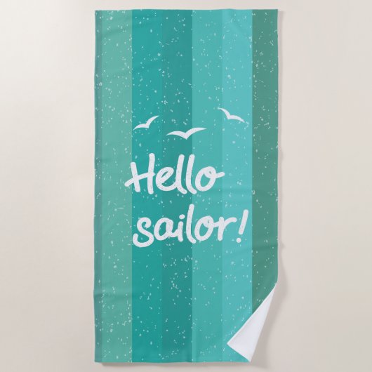hallo Sailor Fun Boat Crew, decanteerblauw gestree Strandlaken (Voorkant)