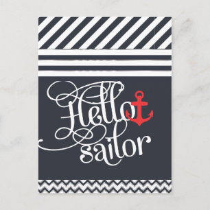 hallo Sailor. Retro meisje Nautical Briefkaart